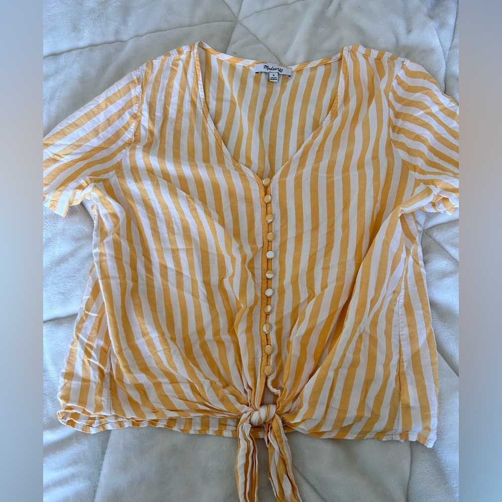 Madewell yellow stripe crop shirt M